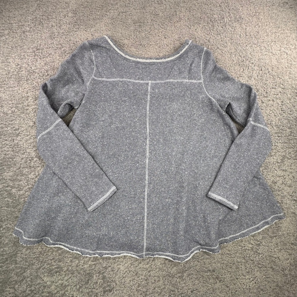 Free‎ People Blue White Striped Lace Up Long Sleeve Top Raw Hem Large OB522543 - Picture 7 of 9